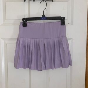 Purple pleated mini skirt skort shorts underneath gold hinge athletic skirt